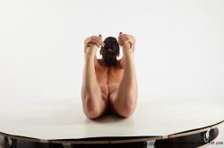 Nude Gymnastic poses Woman White Kneeling poses - ALL Slim Kneeling poses - on both knees long black Pinup